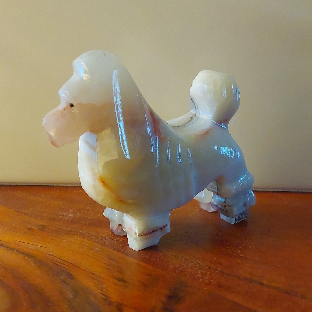 Vintage Carved Alabaster Poodle Figurine